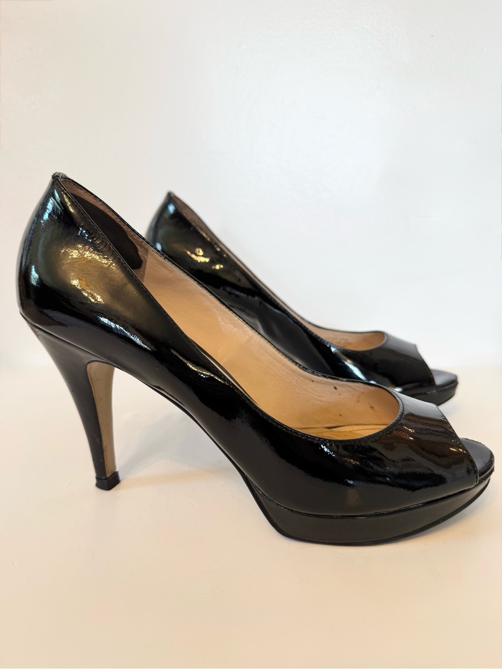 Enzo Angiolini Black Patent Peep-Toe High Heels